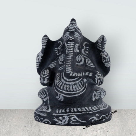 Ganesha Murti - 3.5 x 2.5 Inches | Black Stone Ganpati Murti/ Vinayaka Idol For Home Temple & Auspicious Decor - Retail Maharaj
