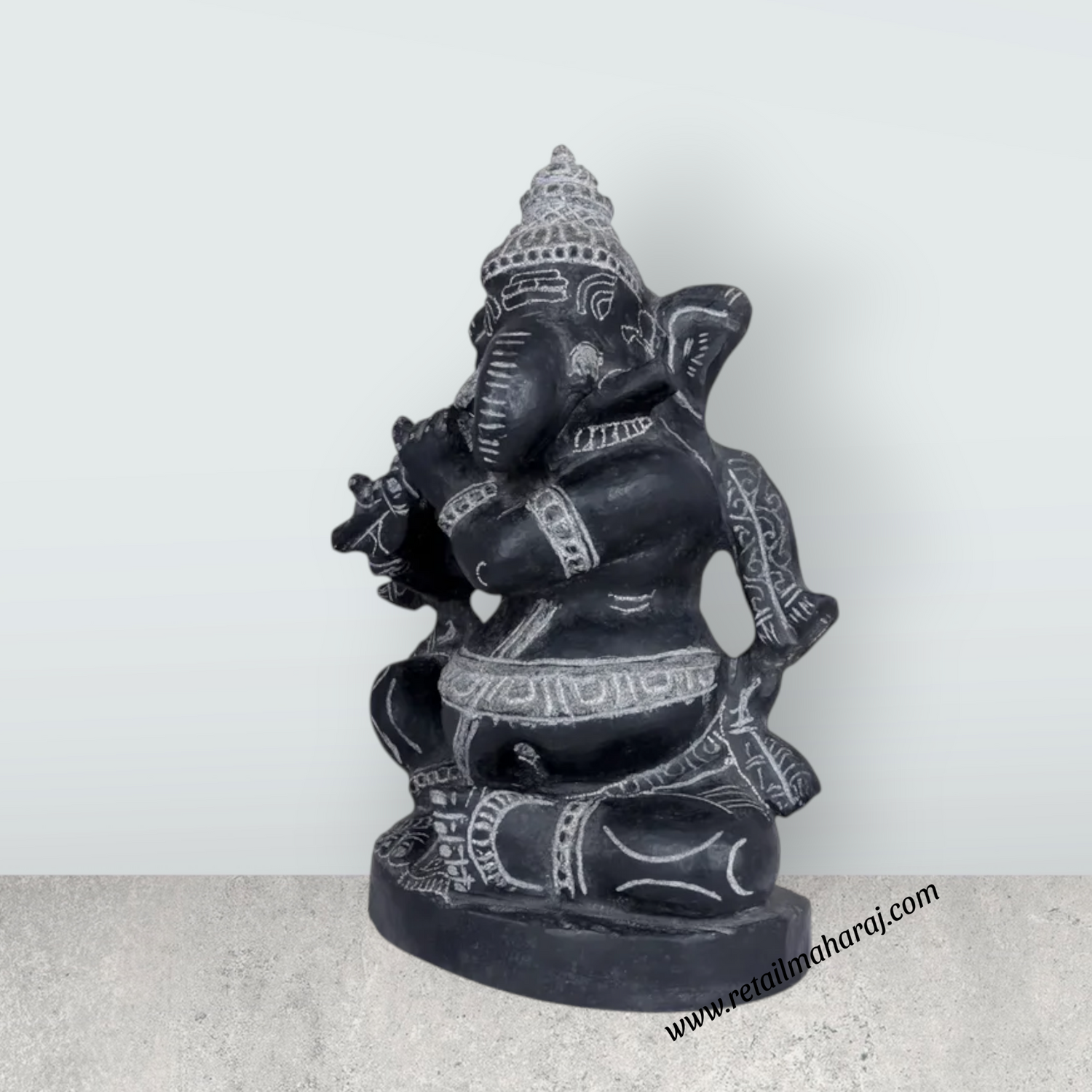 Ganesha Murti - 12 x 8.5 Inches | Black Stone / Ganapathi Statue/ Vinayagar Sculpture Decor for Home & Pooja - Retail Maharaj