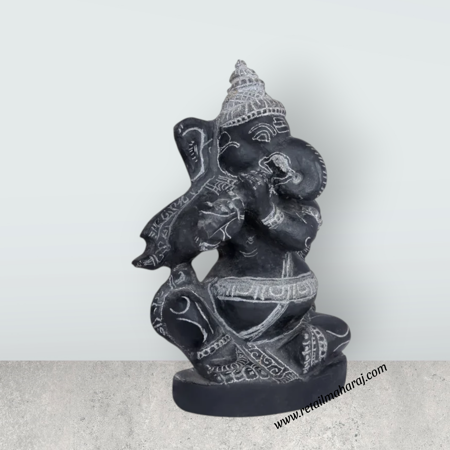 Ganesha Murti - 12 x 8.5 Inches | Black Stone / Ganapathi Statue/ Vinayagar Sculpture Decor for Home & Pooja - Retail Maharaj