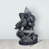 Ganesha Murti - 12 x 8.5 Inches | Black Stone / Ganapathi Statue/ Vinayagar Sculpture Decor for Home & Pooja - Retail Maharaj
