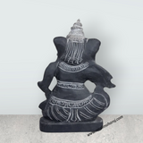 Ganesha Murti - 12 x 8.5 Inches | Black Stone / Ganapathi Statue/ Vinayagar Sculpture Decor for Home & Pooja - Retail Maharaj