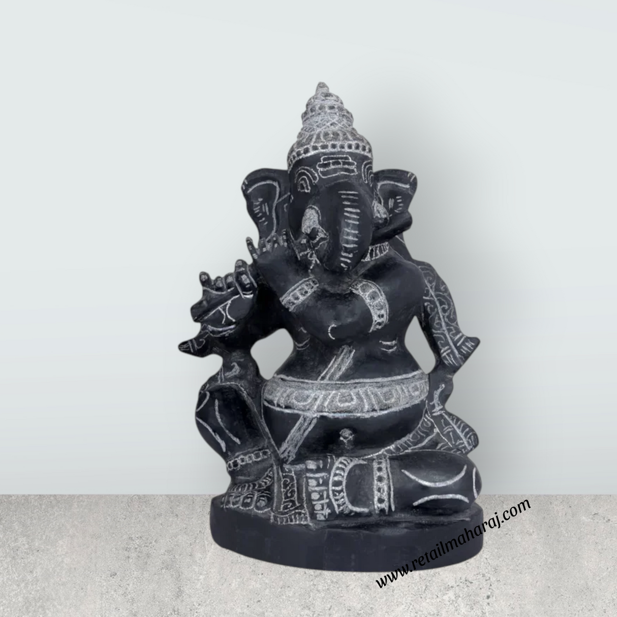 Ganesha Murti - 12 x 8.5 Inches | Black Stone / Ganapathi Statue/ Vinayagar Sculpture Decor for Home & Pooja - Retail Maharaj