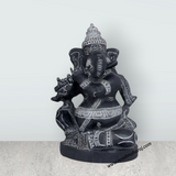 Ganesha Murti - 12 x 8.5 Inches | Black Stone / Ganapathi Statue/ Vinayagar Sculpture Decor for Home & Pooja - Retail Maharaj