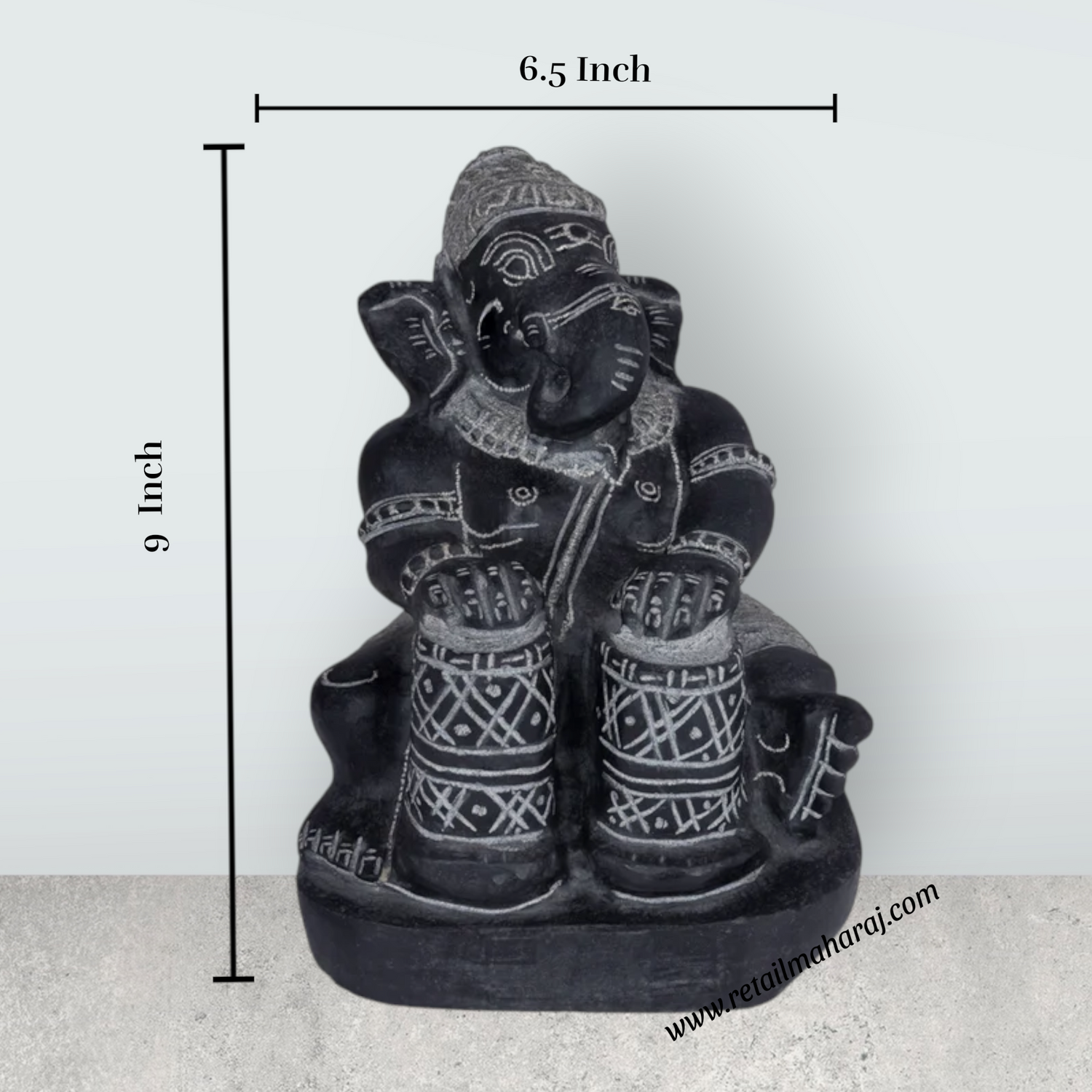 Ganesha Murti - 9 x 6.5 Inches | Black Stone Idol / Ganapathi Statue/ Vinayagar Sculpture Decor for Home & Pooja - Retail Maharaj