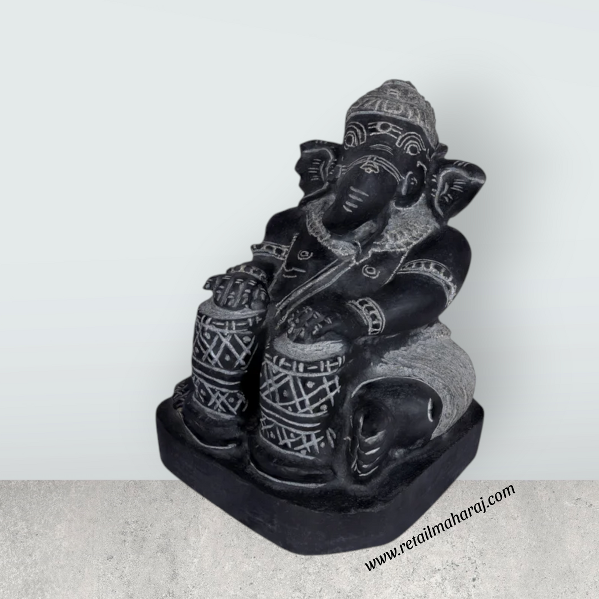 Ganesha Murti - 9 x 6.5 Inches | Black Stone Idol / Ganapathi Statue/ Vinayagar Sculpture Decor for Home & Pooja - Retail Maharaj