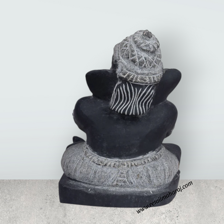 Ganesha Murti - 9 x 6.5 Inches | Black Stone Idol / Ganapathi Statue/ Vinayagar Sculpture Decor for Home & Pooja - Retail Maharaj