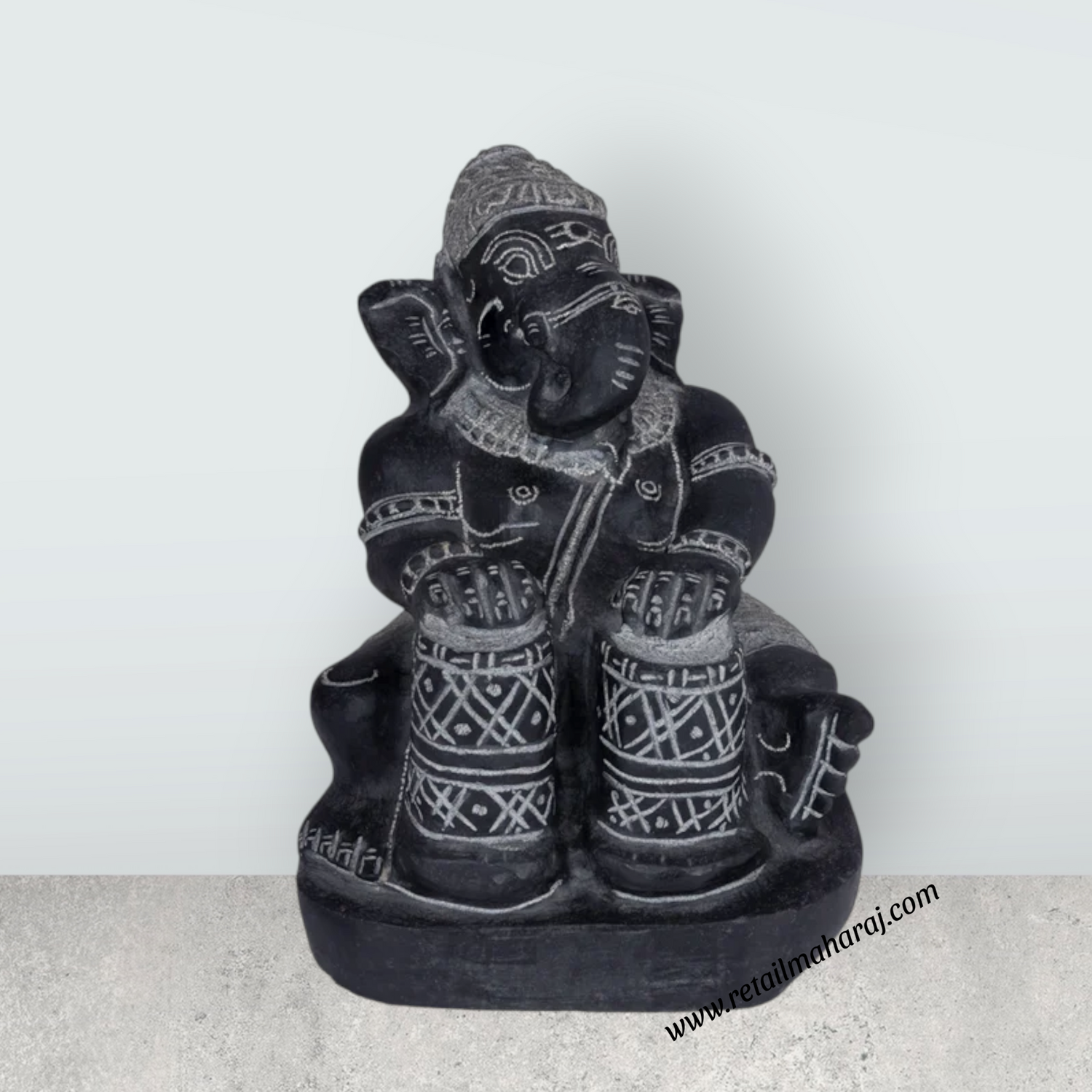 Ganesha Murti - 9 x 6.5 Inches | Black Stone Idol / Ganapathi Statue/ Vinayagar Sculpture Decor for Home & Pooja - Retail Maharaj