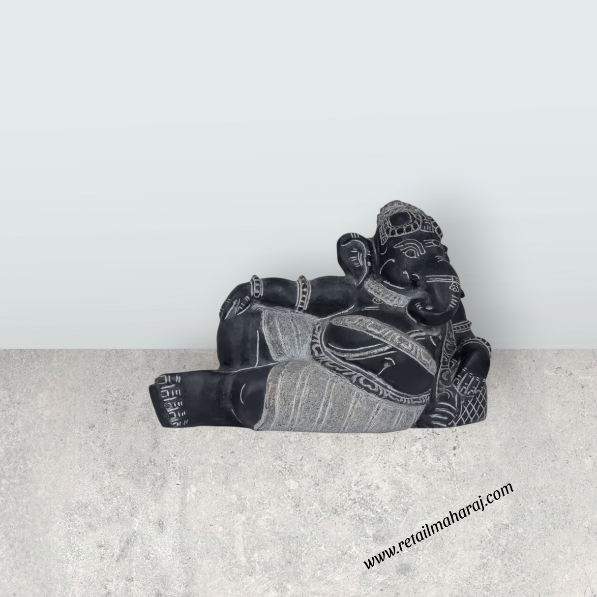 Ganesha Murti - 10 x 12.5 Inches | Black Stone / Ganapathi Statue/ Vinayagar Sculpture Decor for Home & Pooja - Retail Maharaj