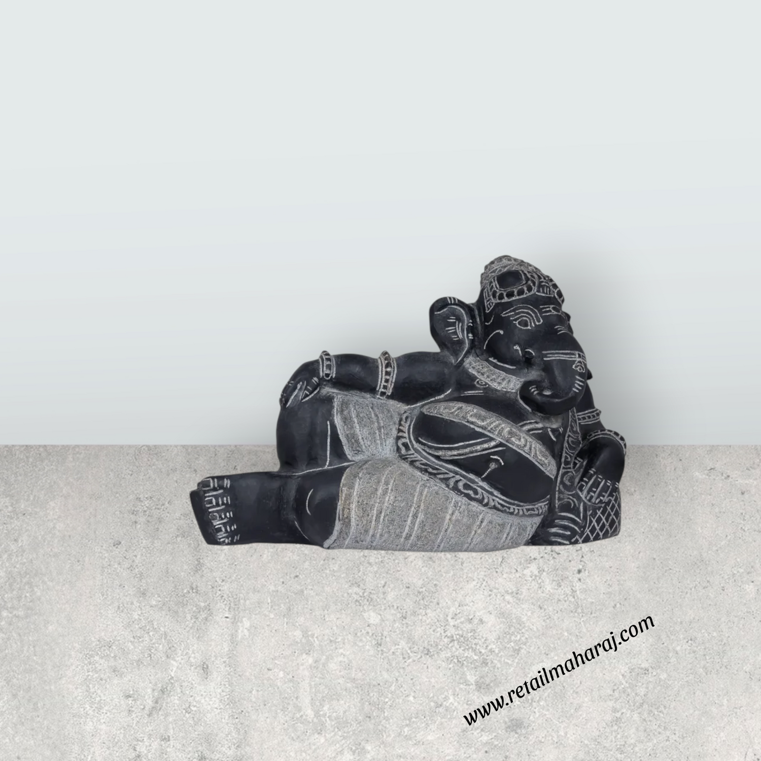 Ganesha Murti - 10 x 12.5 Inches | Black Stone / Ganapathi Statue/ Vinayagar Sculpture Decor for Home & Pooja - Retail Maharaj