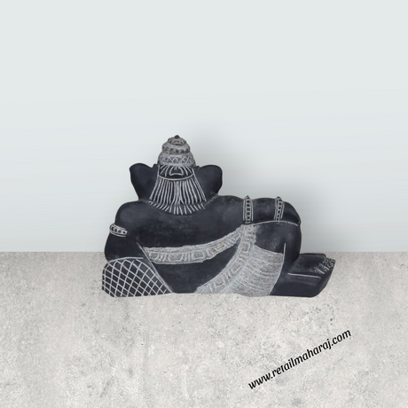 Ganesha Murti - 10 x 12.5 Inches | Black Stone / Ganapathi Statue/ Vinayagar Sculpture Decor for Home & Pooja - Retail Maharaj