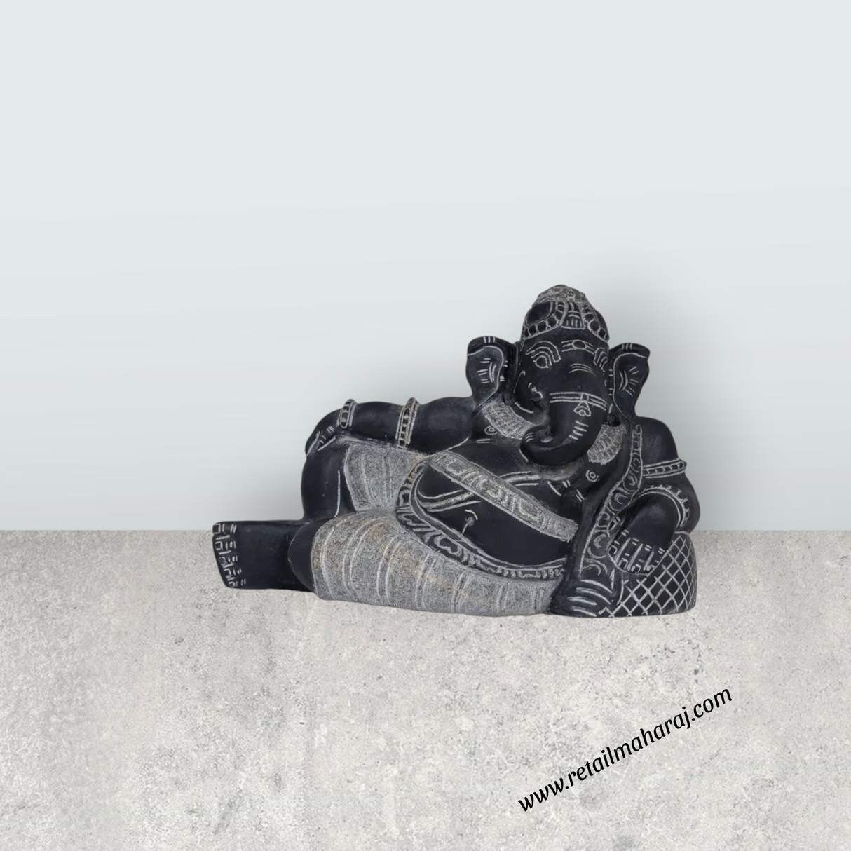 Ganesha Murti - 10 x 12.5 Inches | Black Stone / Ganapathi Statue/ Vinayagar Sculpture Decor for Home & Pooja - Retail Maharaj
