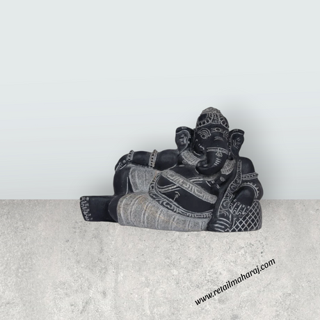 Ganesha Murti - 10 x 12.5 Inches | Black Stone / Ganapathi Statue/ Vinayagar Sculpture Decor for Home & Pooja - Retail Maharaj