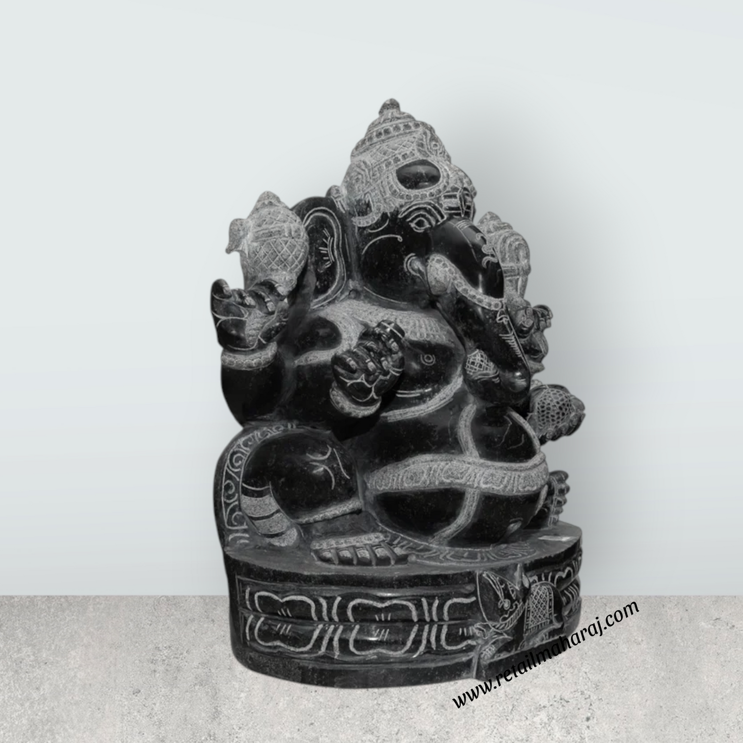 Ganesha Murti - 28 x 19 Inches | Black Stone Idol / Ganapathi Statue/ Vinayagar Sculpture Decor for Home & Pooja - Retail Maharaj