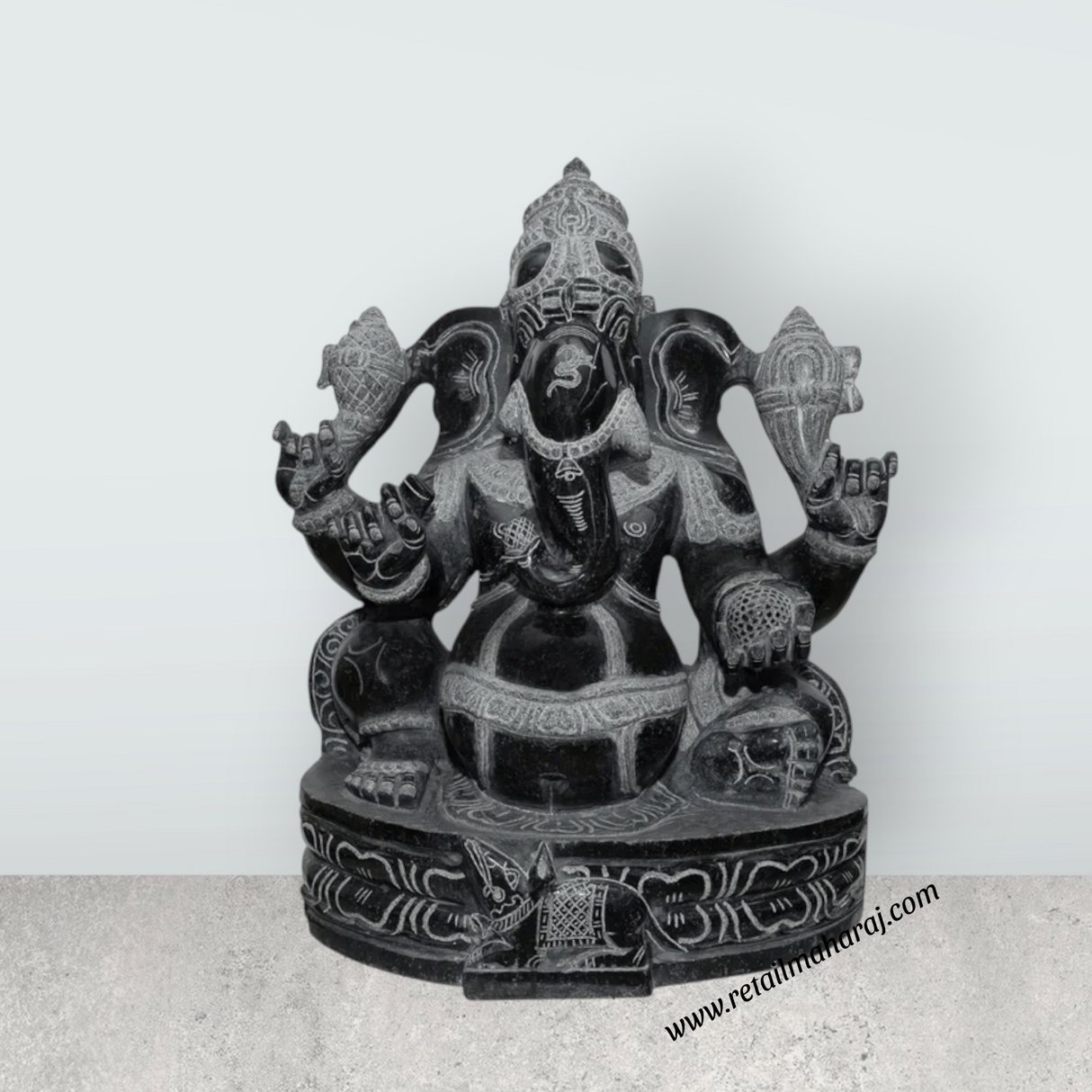 Ganesha Murti - 28 x 19 Inches | Black Stone Idol / Ganapathi Statue/ Vinayagar Sculpture Decor for Home & Pooja - Retail Maharaj