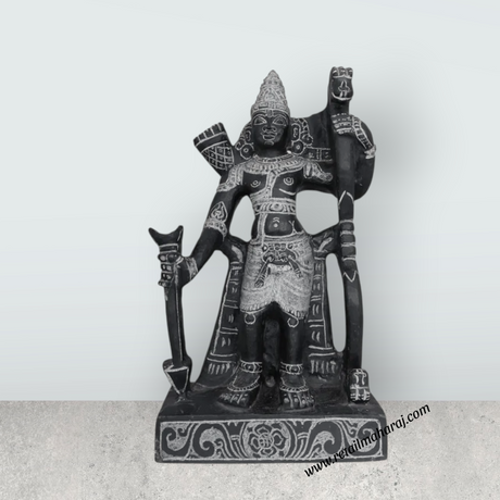 Perumal Sridevi Bhudevi Murti - 19.5 x 12 Inches | Black Stone Idol / Perumal with Sridevi Bhudevi Statue For Pooja - Retail Maharaj