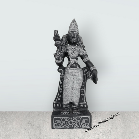 Perumal Sridevi Bhudevi Murti - 19.5 x 12 Inches | Black Stone Idol / Perumal with Sridevi Bhudevi Statue For Pooja - Retail Maharaj
