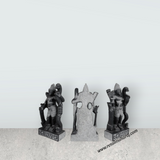 Perumal Sridevi Bhudevi Murti - 19.5 x 12 Inches | Black Stone Idol / Perumal with Sridevi Bhudevi Statue For Pooja - Retail Maharaj