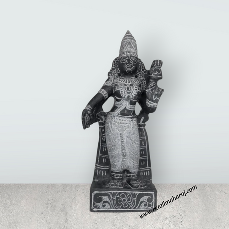 Murugar Valli Deivanai Standing Murti - 1.5 Feet | Black Stone Idol / God Statue / Decor for Pooja & Temple - Retail Maharaj