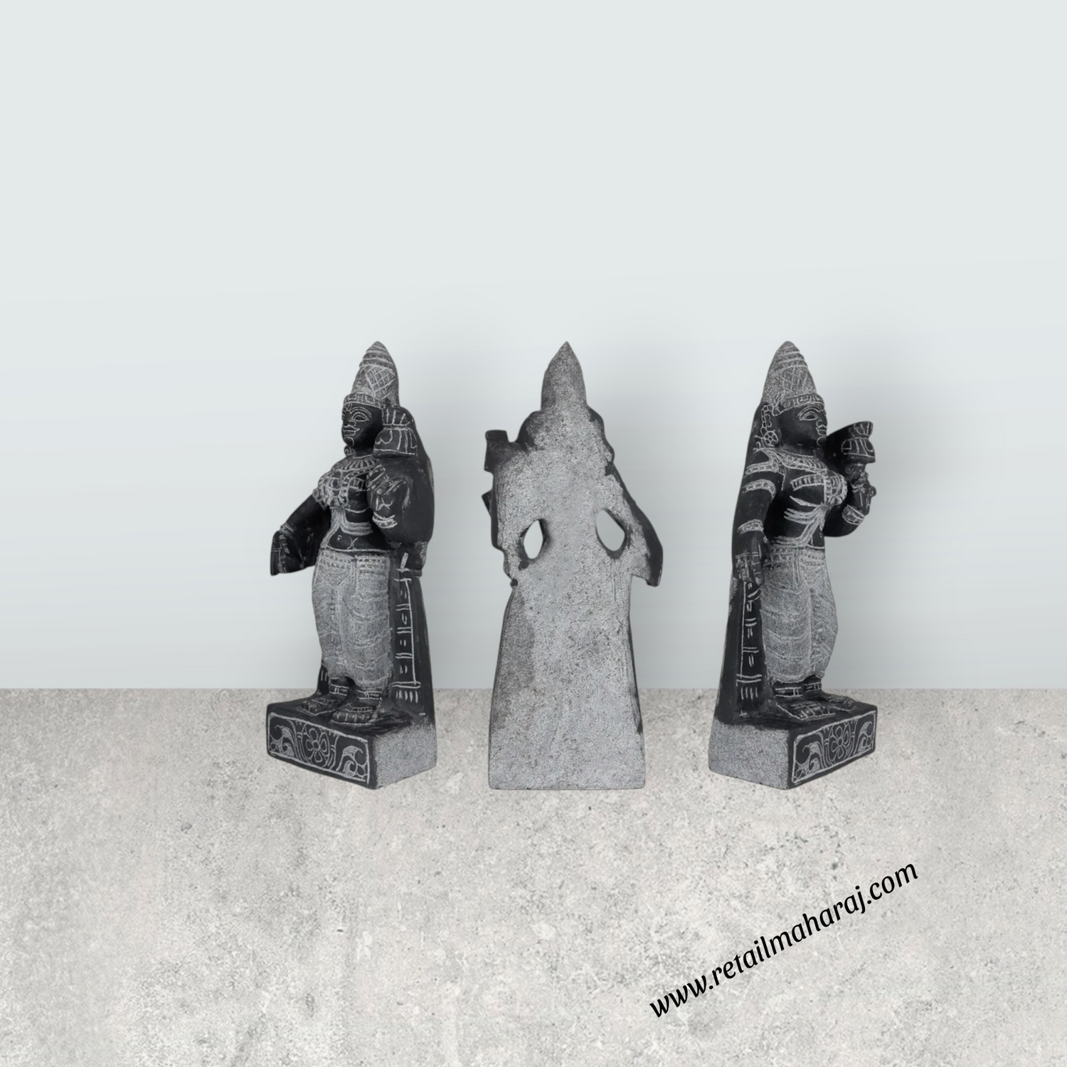 Murugar Valli Deivanai Standing Murti - 1.5 Feet | Black Stone Idol / God Statue / Decor for Pooja & Temple - Retail Maharaj