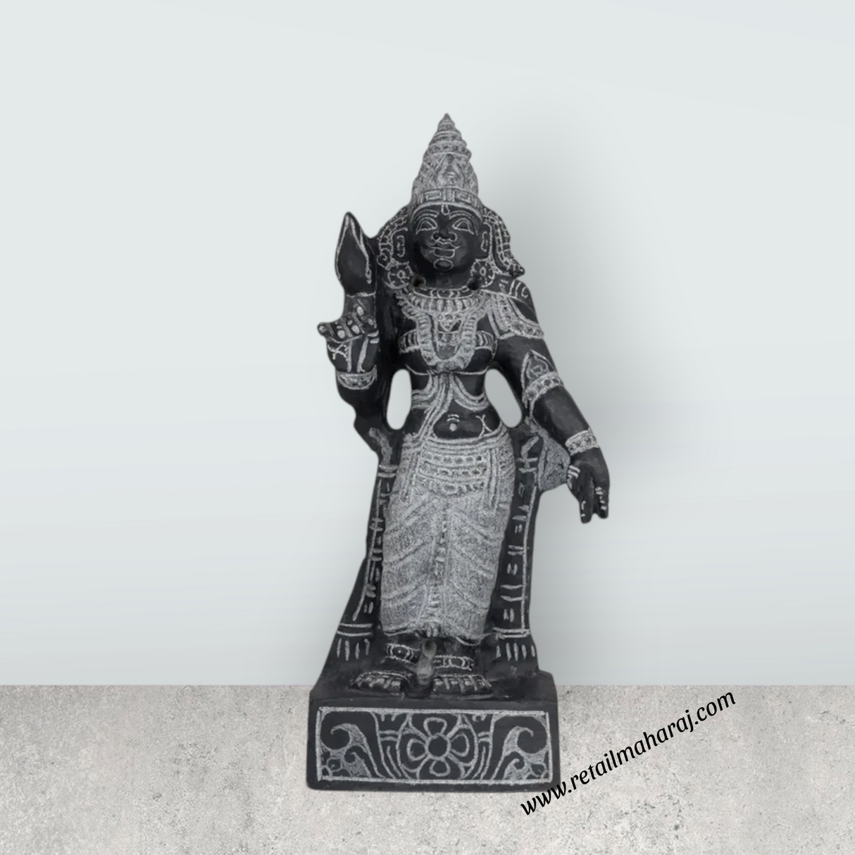 Murugar Valli Deivanai Standing Murti - 1.5 Feet | Black Stone Idol / God Statue / Decor for Pooja & Temple - Retail Maharaj