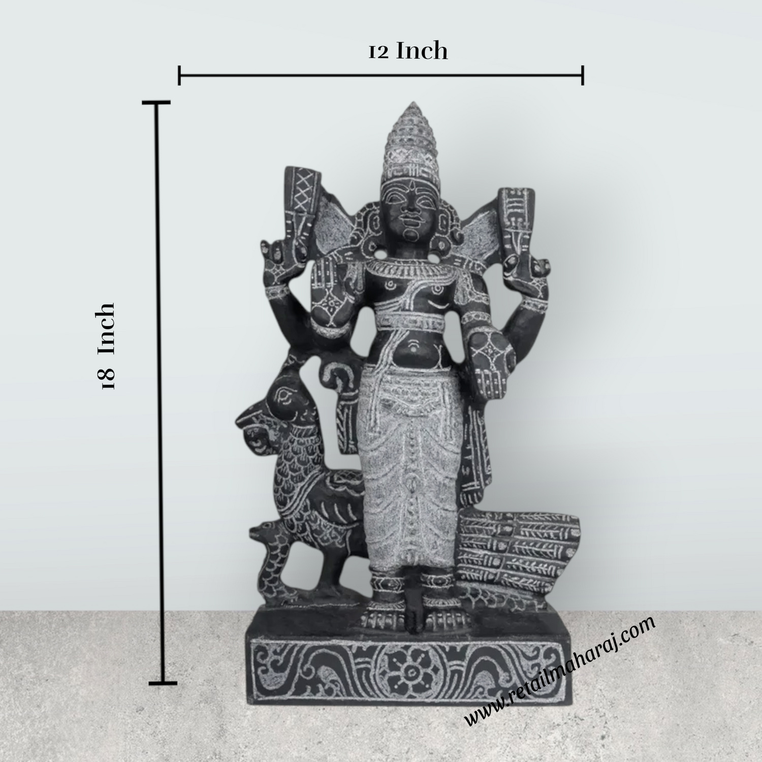Murugar Valli Deivanai Standing Murti - 1.5 Feet | Black Stone Idol / God Statue / Decor for Pooja & Temple - Retail Maharaj