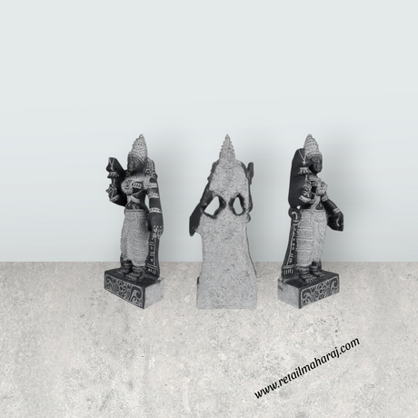 Murugar Valli Deivanai Standing Murti - 1.5 Feet | Black Stone Idol / God Statue / Decor for Pooja & Temple - Retail Maharaj