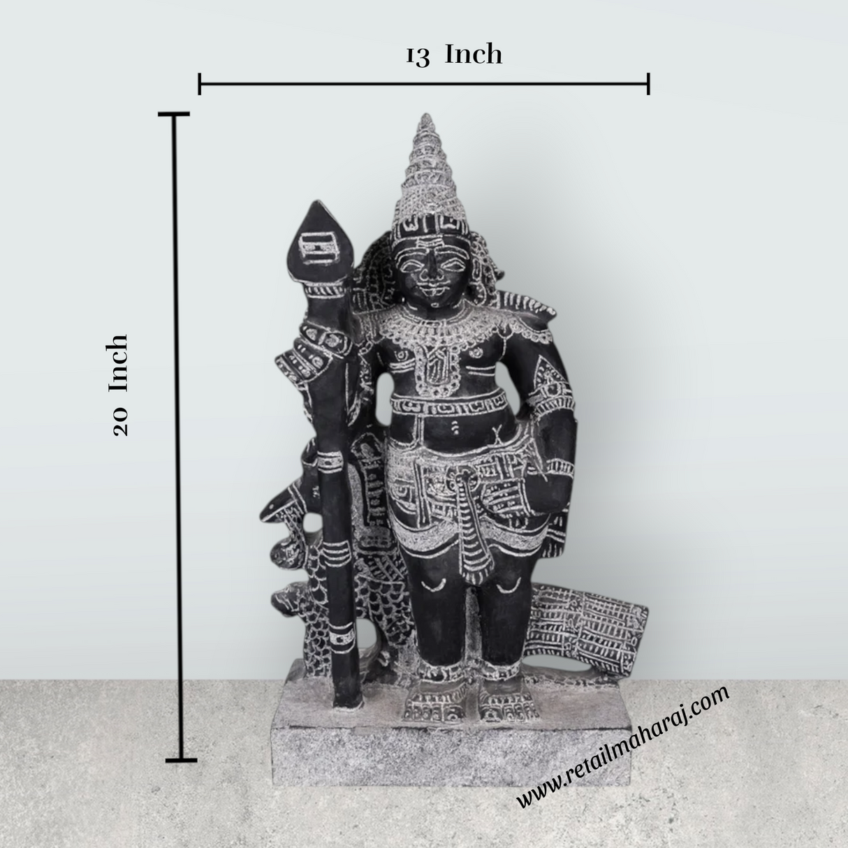 Bala Murugan Standing on Base Murti - 20 x 13 Inches | Black Stone Idol / Kartikeya Statue for Pooja - Retail Maharaj