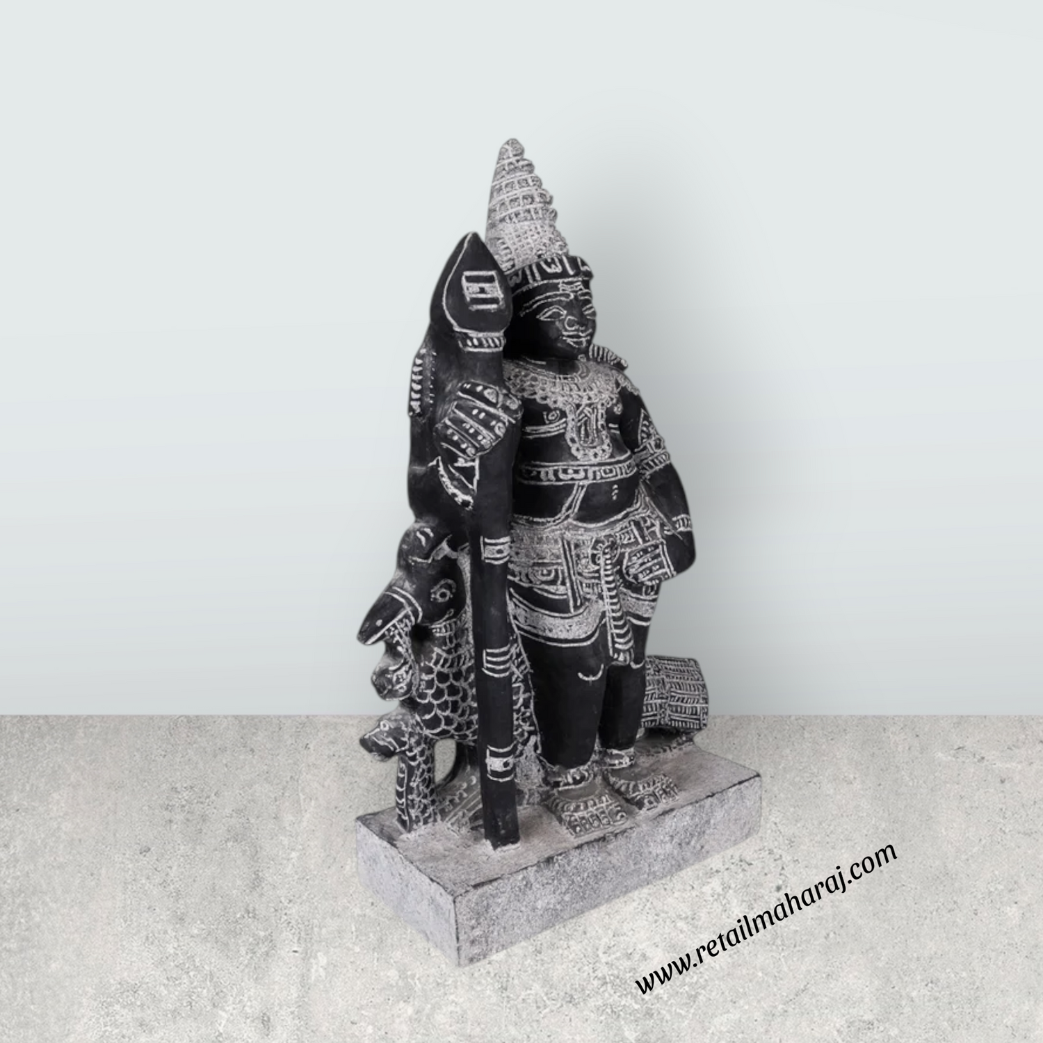 Bala Murugan Standing on Base Murti - 20 x 13 Inches | Black Stone Idol / Kartikeya Statue for Pooja - Retail Maharaj
