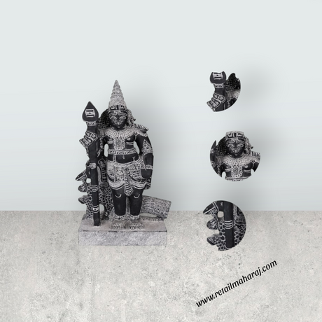 Bala Murugan Standing on Base Murti - 20 x 13 Inches | Black Stone Idol / Kartikeya Statue for Pooja - Retail Maharaj