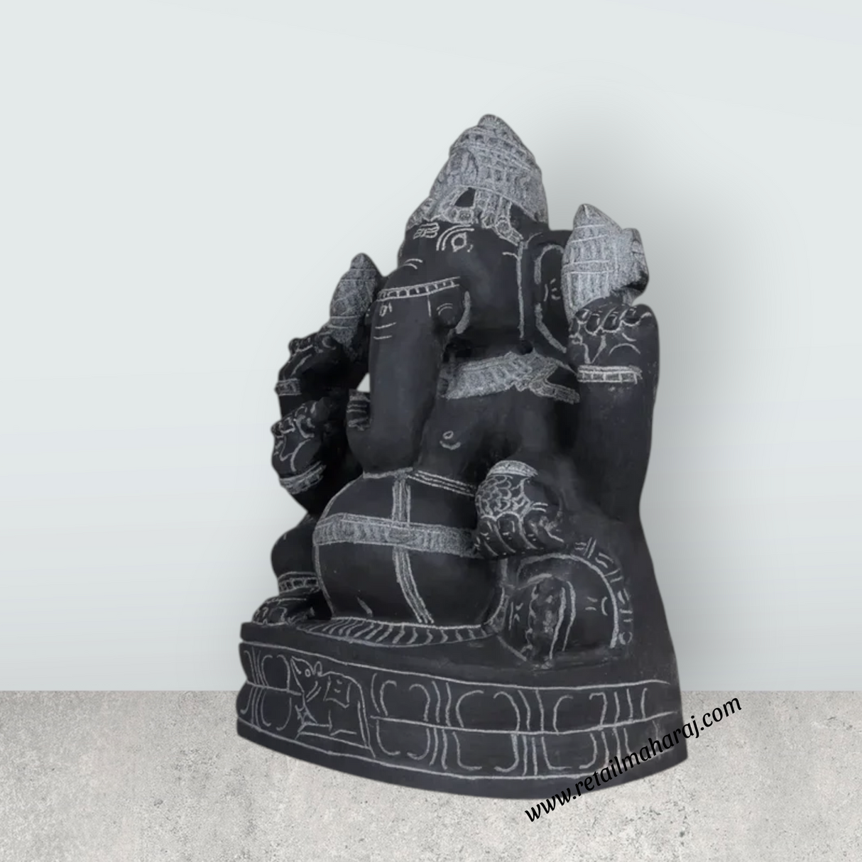 Ganesha Murti - 15 x 11 Inches | Black Stone Vinayakar Idol / Ganapathi Sculpture For Home Decor - Retail Maharaj