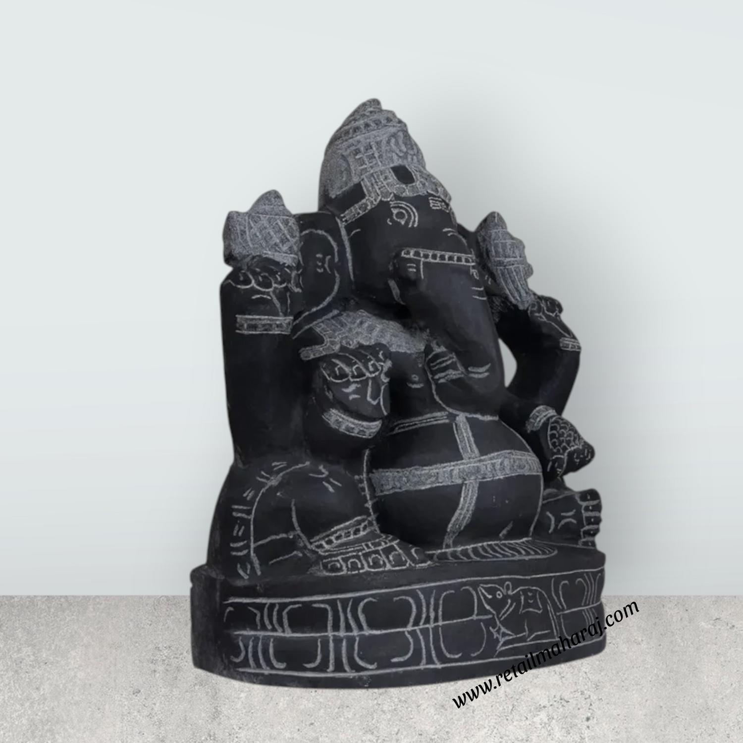 Ganesha Murti - 15 x 11 Inches | Black Stone Vinayakar Idol / Ganapathi Sculpture For Home Decor - Retail Maharaj