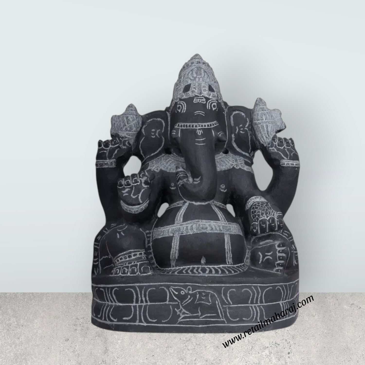 Ganesha Murti - 15 x 11 Inches | Black Stone Vinayakar Idol / Ganapathi Sculpture For Home Decor - Retail Maharaj