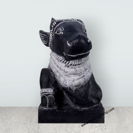 Nandi Murti - 12 x 17 Inches | Black Stone Idol/ Nandi Statue/ Nandi Bhagavan / NandiDeva / Decor For Pooja - Retail Maharaj