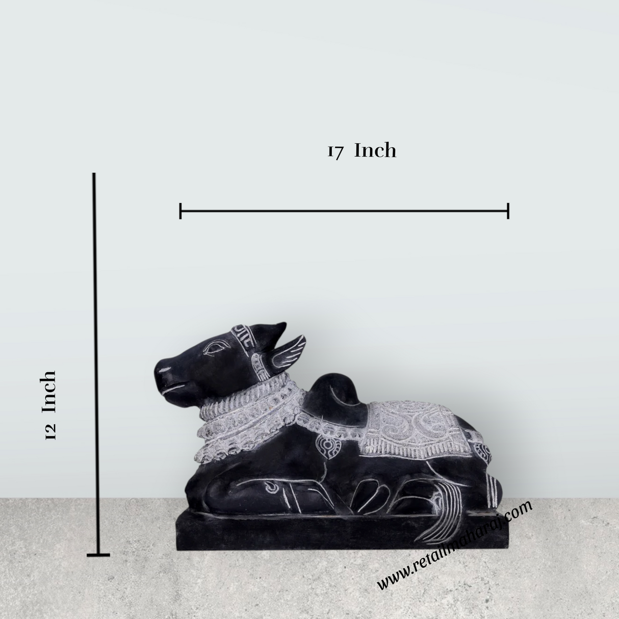 Nandi Murti - 12 x 17 Inches | Black Stone Idol/ Nandi Statue/ Nandi Bhagavan / NandiDeva / Decor For Pooja - Retail Maharaj