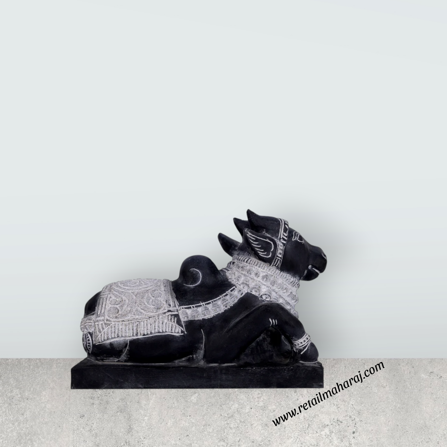Nandi Murti - 12 x 17 Inches | Black Stone Idol/ Nandi Statue/ Nandi Bhagavan / NandiDeva / Decor For Pooja - Retail Maharaj