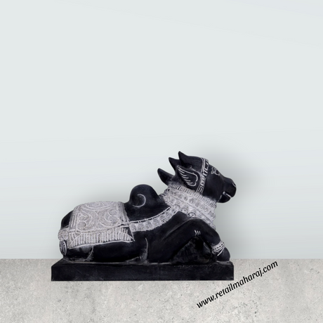 Nandi Murti - 12 x 17 Inches | Black Stone Idol/ Nandi Statue/ Nandi Bhagavan / NandiDeva / Decor For Pooja - Retail Maharaj