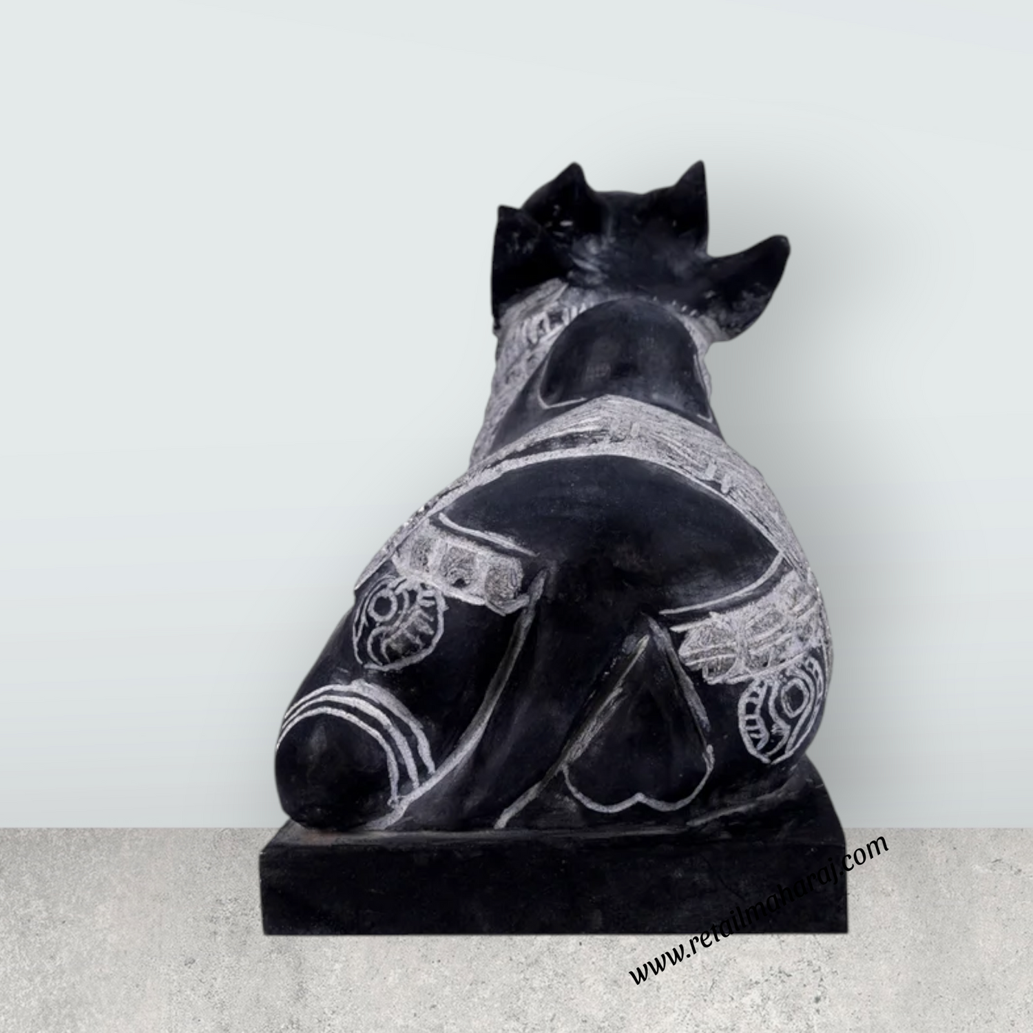 Nandi Murti - 12 x 17 Inches | Black Stone Idol/ Nandi Statue/ Nandi Bhagavan / NandiDeva / Decor For Pooja - Retail Maharaj