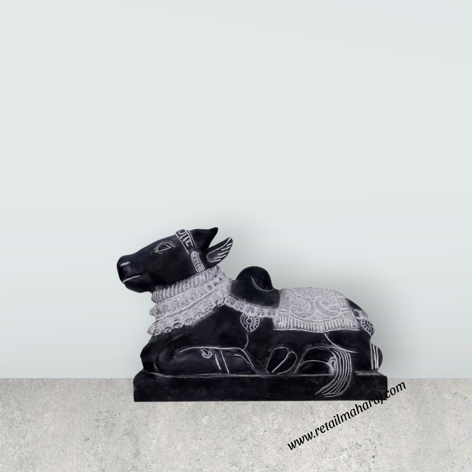 Nandi Murti - 12 x 17 Inches | Black Stone Idol/ Nandi Statue/ Nandi Bhagavan / NandiDeva / Decor For Pooja - Retail Maharaj