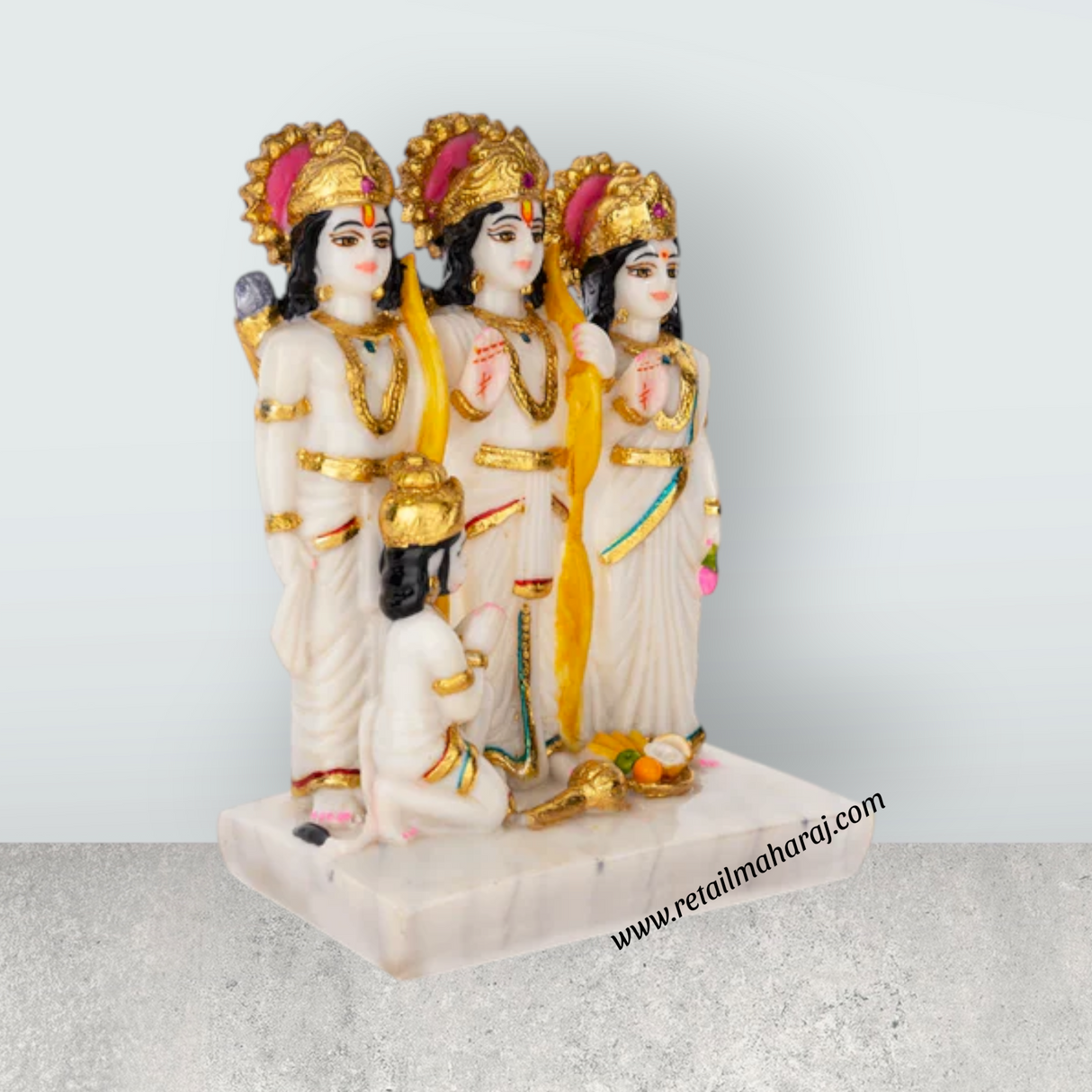 Ram Darbar Murti With Base - 8 x 6 Inches | Marble Dust Murti/ Ram Darbar Idol for Pooja - Retail Maharaj