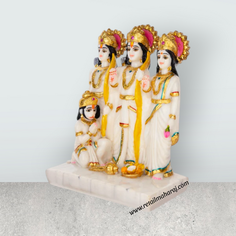 Ram Darbar Murti With Base - 8 x 6 Inches | Marble Dust Murti/ Ram Darbar Idol for Pooja - Retail Maharaj