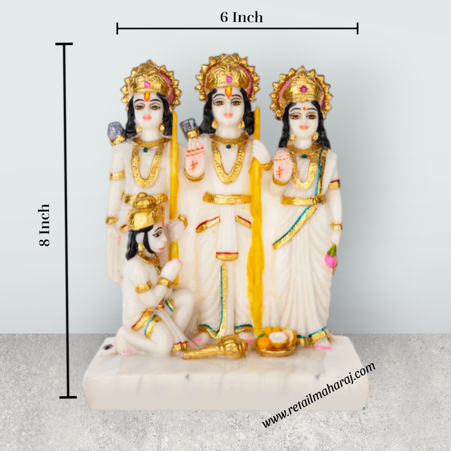 Ram Darbar Murti With Base - 8 x 6 Inches | Marble Dust Murti/ Ram Darbar Idol for Pooja - Retail Maharaj