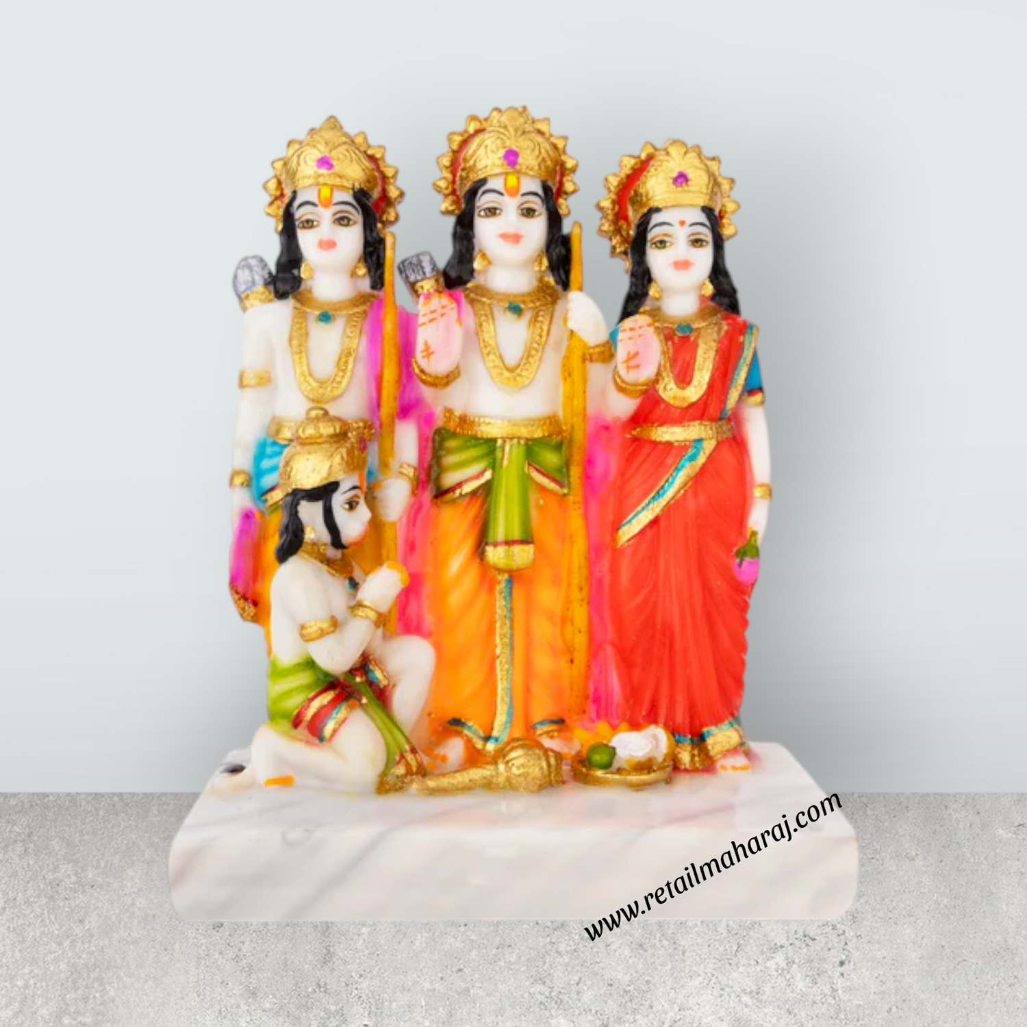 Ram Darbar Murti With Base - 8 x 6.5 Inches | Marble Dust Murti/ Coloured Ram Darbar Idol for Pooja - Retail Maharaj