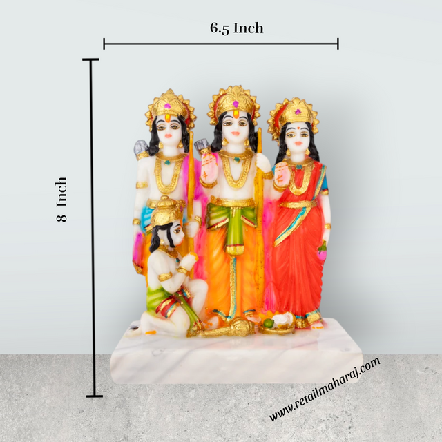Ram Darbar Murti With Base - 8 x 6.5 Inches | Marble Dust Murti/ Coloured Ram Darbar Idol for Pooja - Retail Maharaj