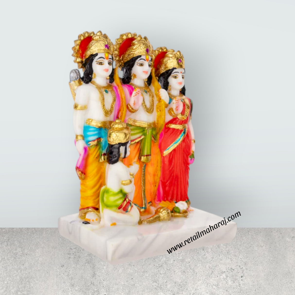Ram Darbar Murti With Base - 8 x 6.5 Inches | Marble Dust Murti/ Coloured Ram Darbar Idol for Pooja - Retail Maharaj