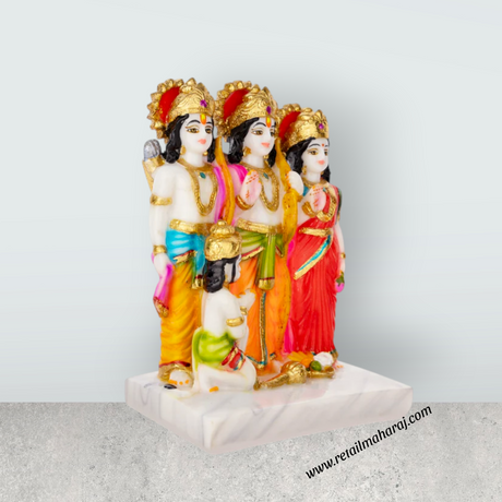 Ram Darbar Murti With Base - 11 x 8.5 Inches | Marble Dust Murti/ Coloured Ram Darbar Idol for Pooja - Retail Maharaj
