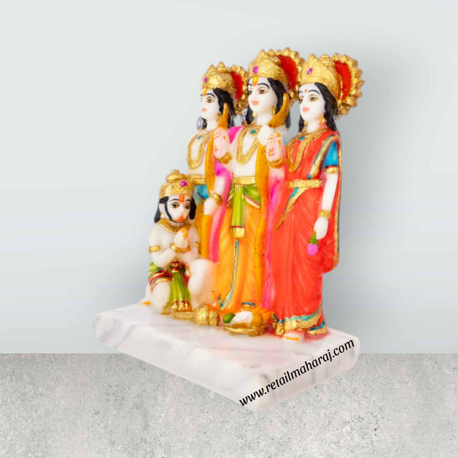 Ram Darbar Murti With Base - 8 x 6.5 Inches | Marble Dust Murti/ Coloured Ram Darbar Idol for Pooja - Retail Maharaj