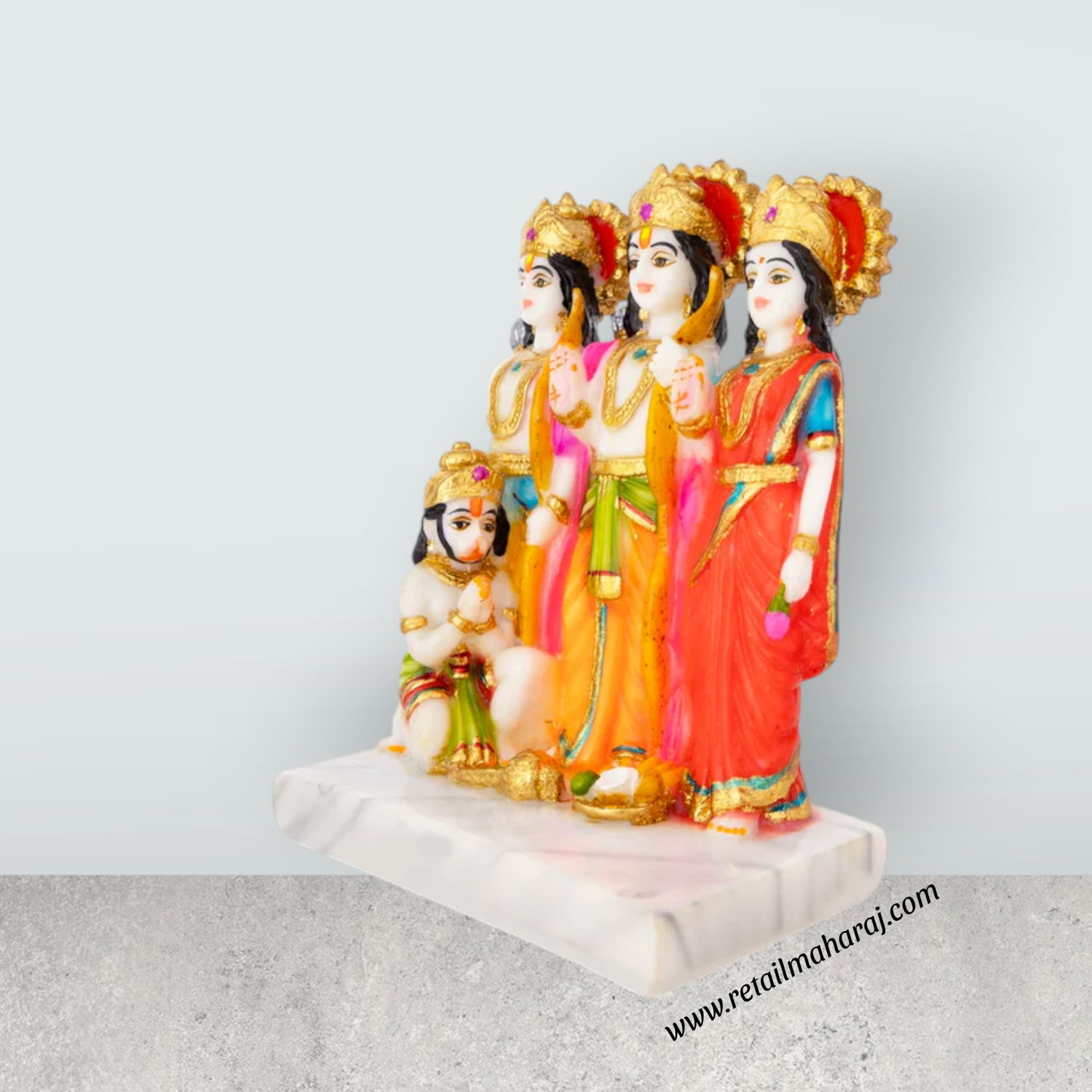 Ram Darbar Murti With Base - 8 x 6.5 Inches | Marble Dust Murti/ Coloured Ram Darbar Idol for Pooja - Retail Maharaj