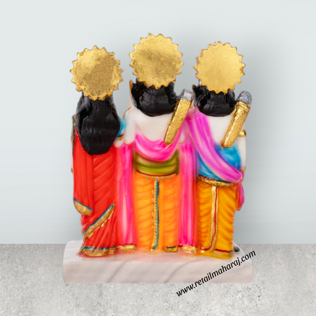 Ram Darbar Murti With Base - 8 x 6.5 Inches | Marble Dust Murti/ Coloured Ram Darbar Idol for Pooja - Retail Maharaj