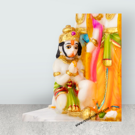 Ram Darbar Murti With Base - 8 x 6.5 Inches | Marble Dust Murti/ Coloured Ram Darbar Idol for Pooja - Retail Maharaj