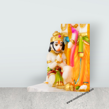 Ram Darbar Murti With Base - 8 x 6.5 Inches | Marble Dust Murti/ Coloured Ram Darbar Idol for Pooja - Retail Maharaj